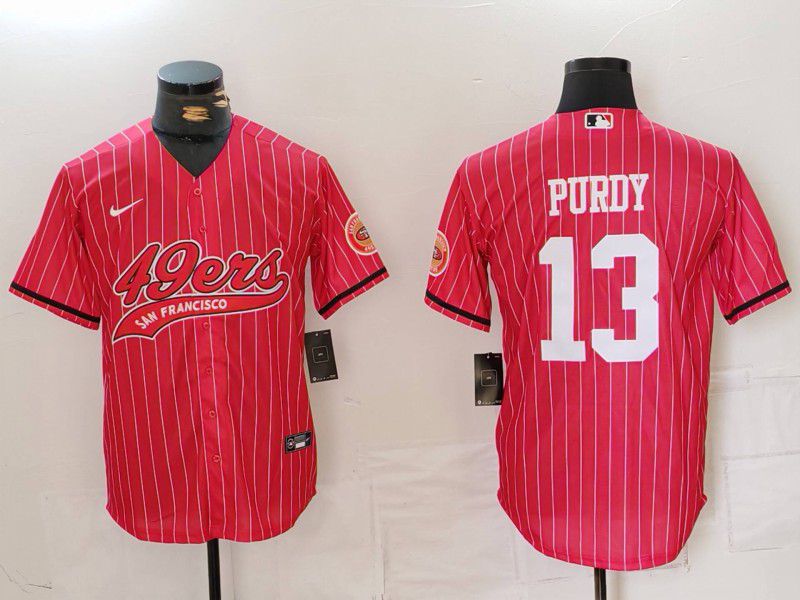 Men San Francisco 49ers #13 Purdy Red Stripe Joint Name 2024 Nike Limited NFL Jersey style 1
